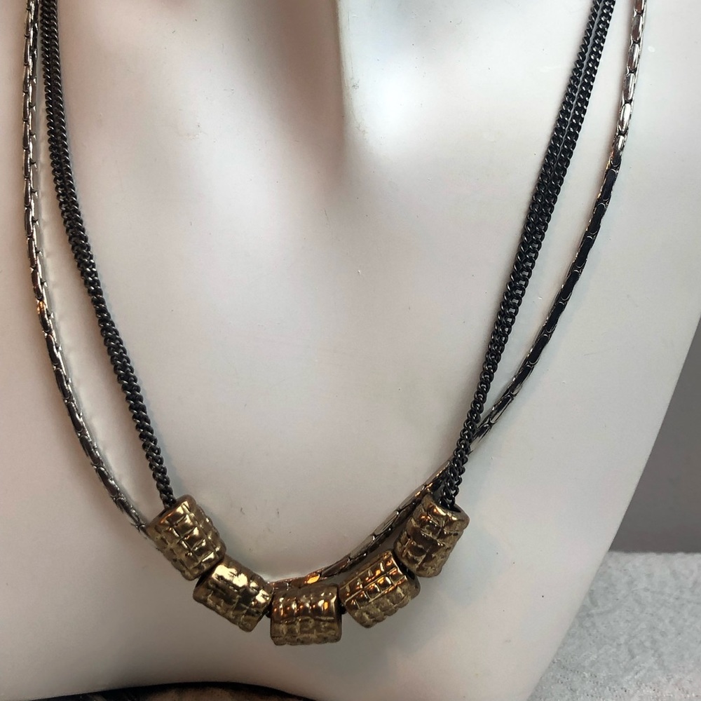 NY Silver tone, Gunmetal, & Gold tone multi-strand necklace 30” #200